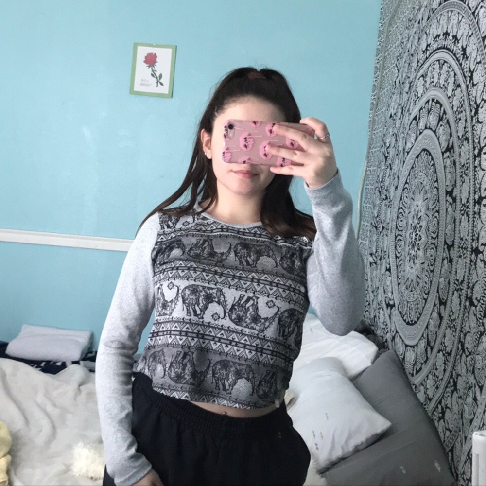 Cropped Elephant Print Top